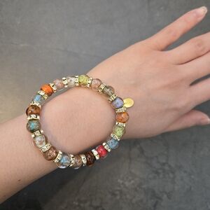NEW Authentic Murano Glass Symphony Stretch Bracelet Multi-Color In Gold Tone